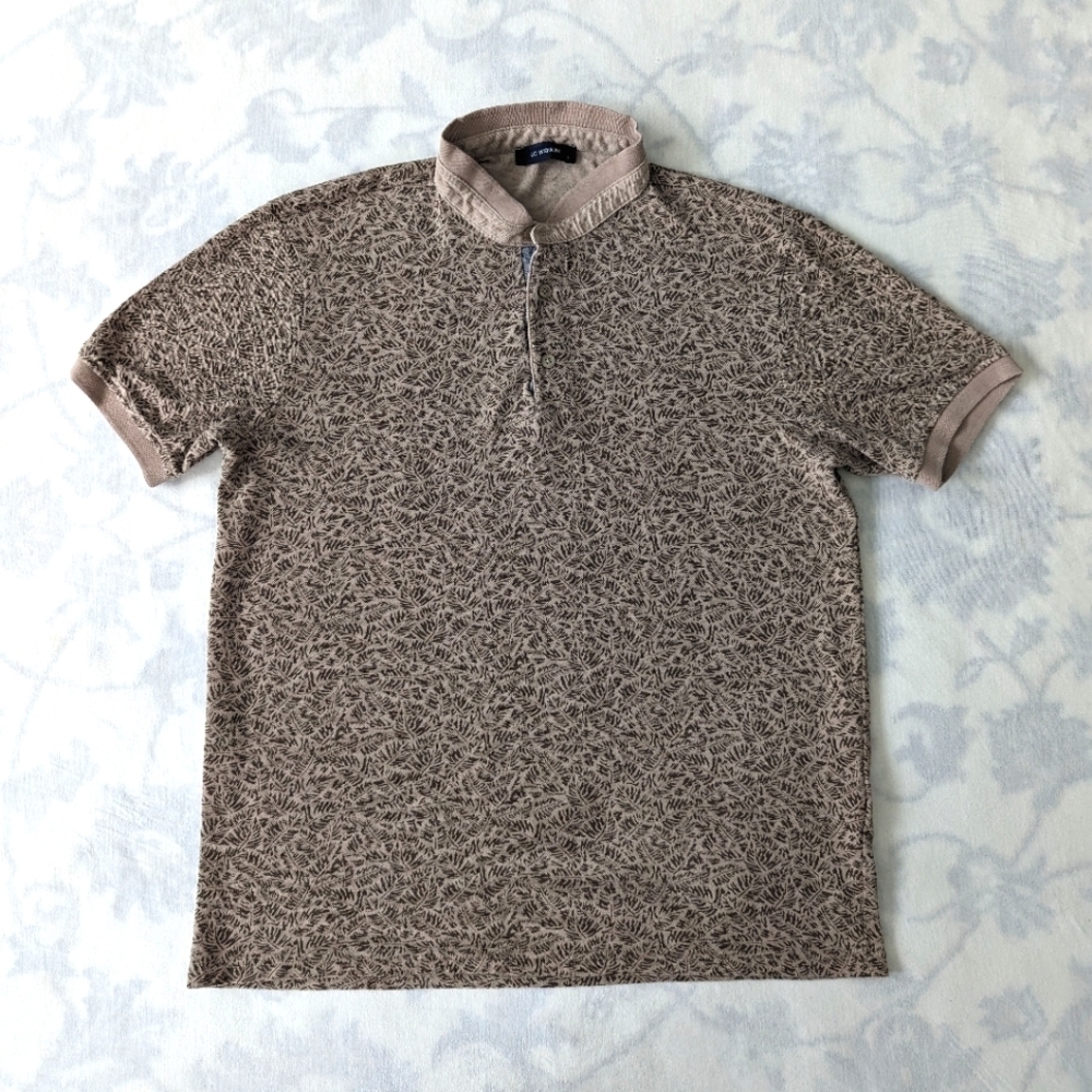 LC Waikiki leaf pattern tan and brown color cotton polo Tshirt men's Large Boho
